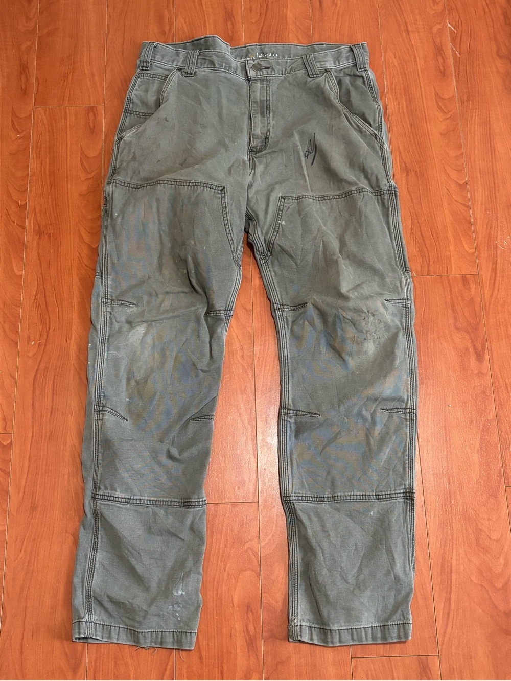 Carhartt Double Knee Carpenter Pants Grey 36x32 Distressed/Thrashed Workwear